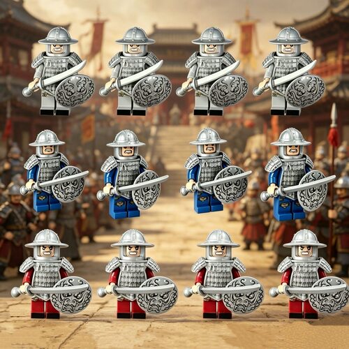 三国小侠战马军团人仔拼装积木蜀魏吴国三国演义铠甲士兵男孩玩具