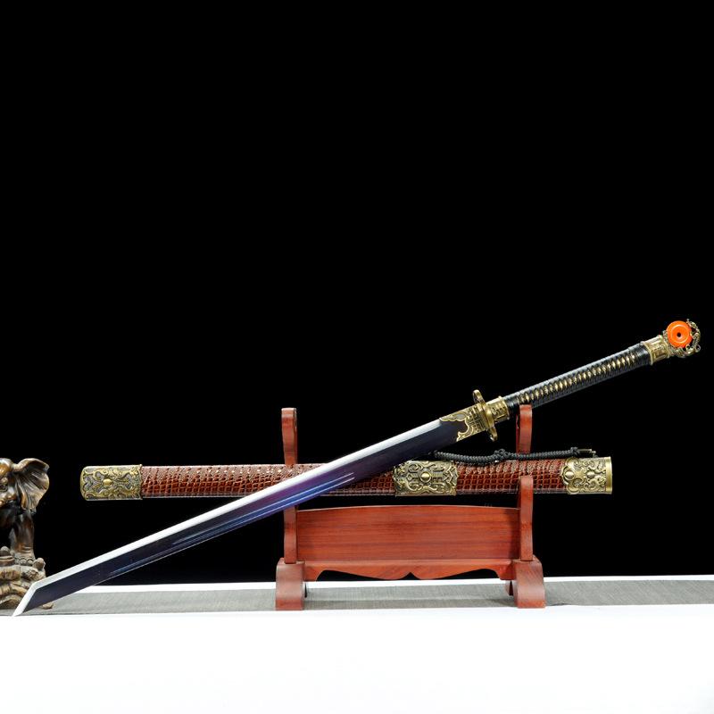 龙泉刀剑一体锻打锰钢烤紫唐横刀