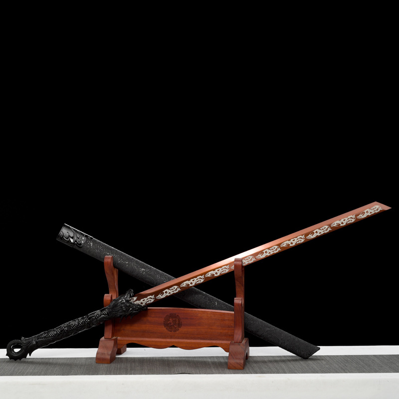 【未开刃】龙泉市手工锻打一体龙骨金属手柄高锰钢发红刻花唐横刀