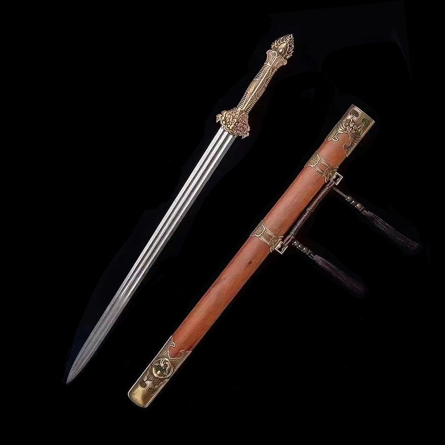 帝王剑手工锻打花纹钢宝剑双槽