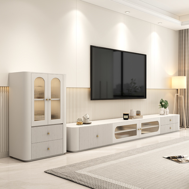 北欧奶油风酒柜展示柜客厅储物立柜实木白色靠墙现代简约轻奢边柜