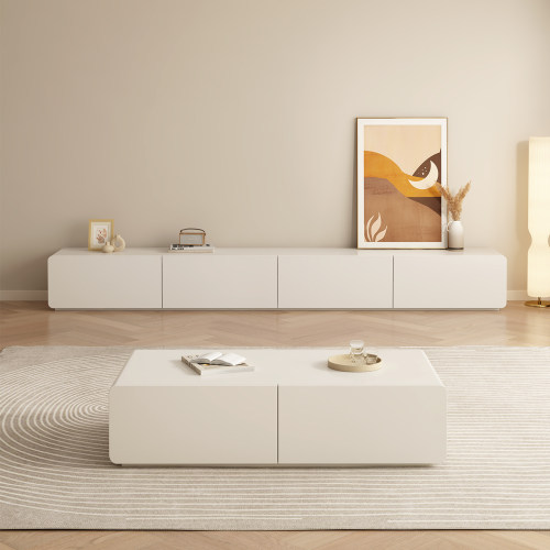 奶油风落地实木烤漆北欧电视柜