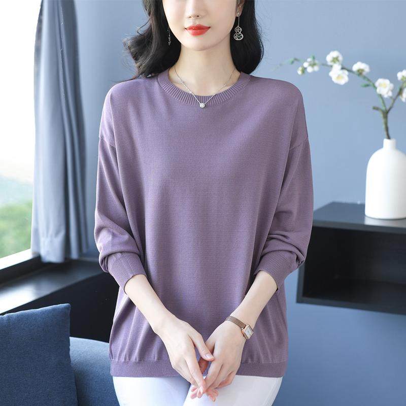 特大码圆领长袖t恤女桑蚕丝上衣