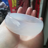 天然冰种白月光荔枝冻白玛瑙手镯年轻少女玉髓镯子窄细条加宽轮胎