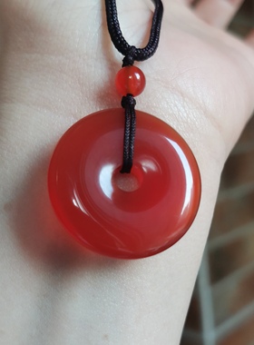 高端红玛瑙平安扣吊坠满色满肉锦红大挂坠直径30mm挂件【送绳子】