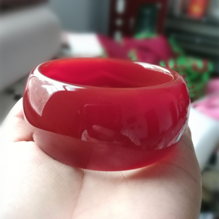 天然正品红玛瑙手镯红色玉髓轮胎加宽女旺夫玉镯子新年本命年礼物
