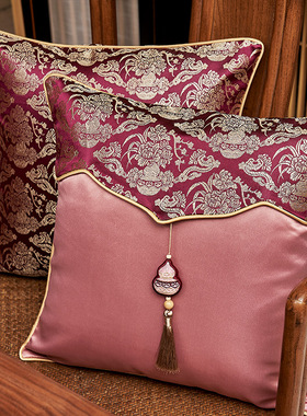 福禄葫芦新年红色抱枕沙发客厅中式靠垫轻奢高档中国风丝绸流苏