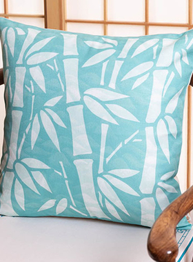 斗贤棉布夏季茶室抱枕套浅蓝色新中式椅子靠枕沙发靠垫客厅竹子
