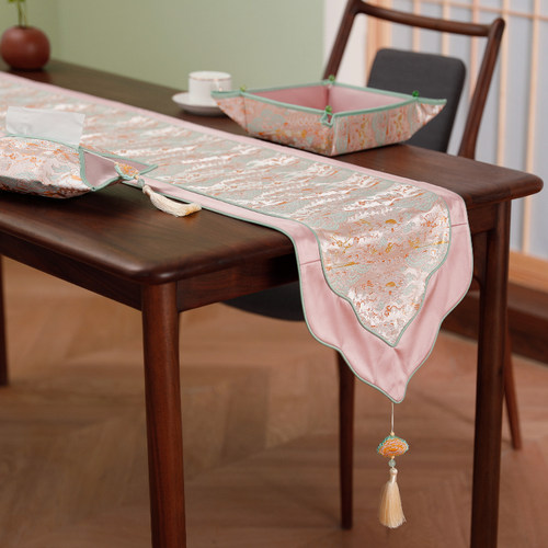 桌旗轻奢高端结婚茶几布餐桌布新中式禅意茶桌茶席婚礼高级感粉色
