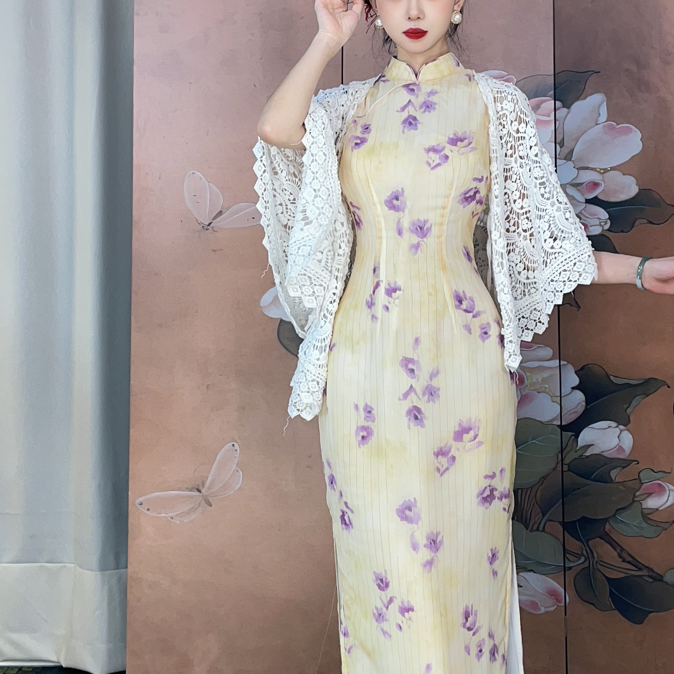 秋辞香~白秀珠 温柔美人清新夏季斜襟无袖旗袍连衣裙显瘦