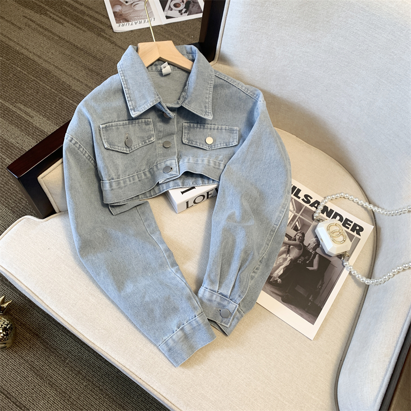 商场品牌捡漏女装!复古炸街牛仔女短款秋季原宿风高腰短外套夹克