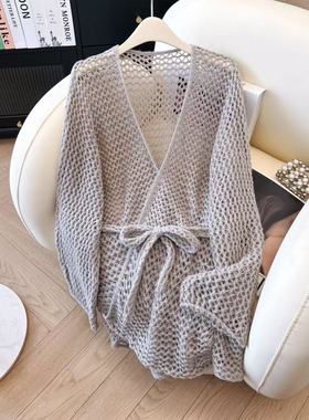 hua33同款岁月静好山羊绒手工钩针外套贵感松弛宽松镂空针织开衫