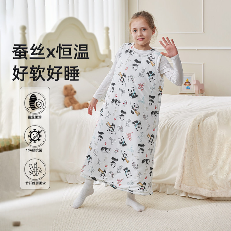 儿童蚕丝背心睡袋春秋季冬款中大童男女宝宝防踢被子神器四季通用