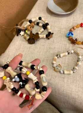 新中式手作小狗串珠手链复古叠戴