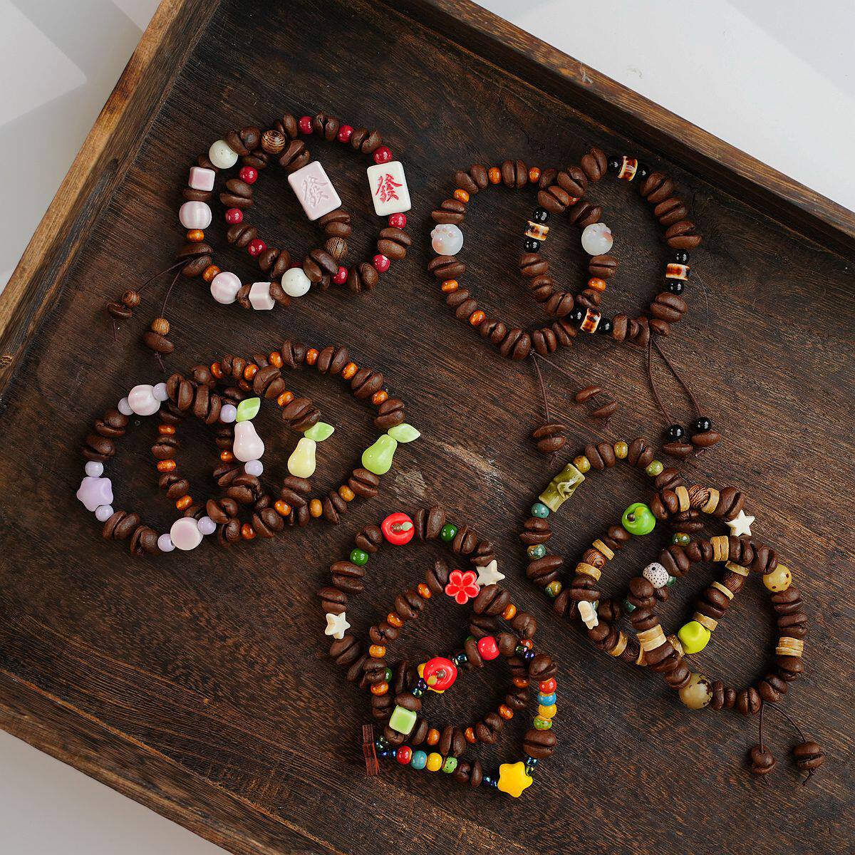 热销真咖啡豆手链很醒脑咖啡味景德镇串珠手串男女手饰品