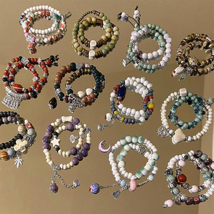 景德镇双圈陶瓷串珠手链新中式 禅意国风手串古风高级感弹力绳手饰