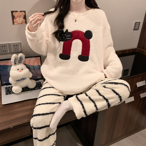 半边绒睡衣女大童秋冬季少女