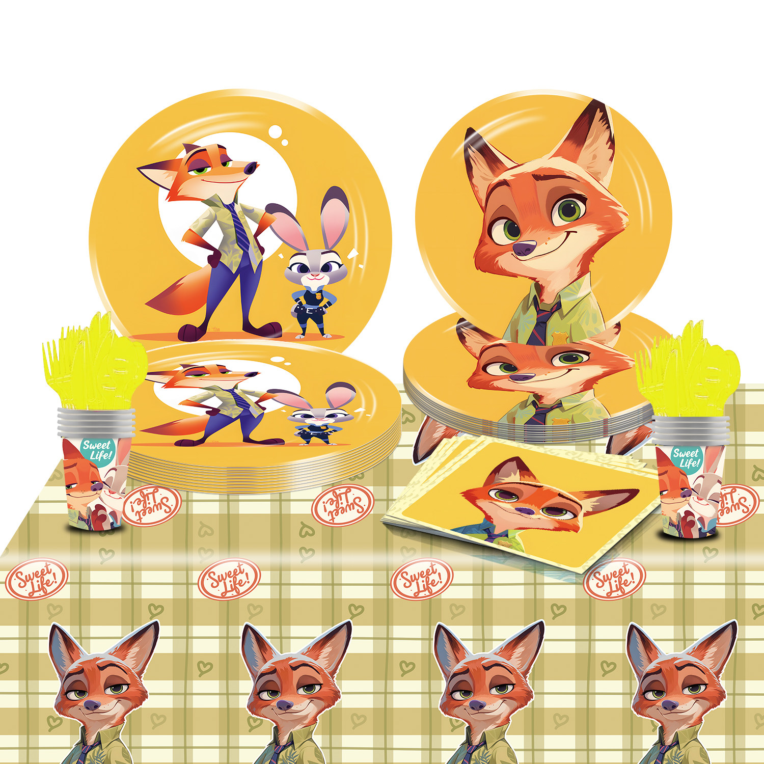 尼克狐派对用品餐具生日布置装饰一次性餐盘纸杯纸巾桌布刀叉勺,节庆用品/礼品,节日装扮用品,淘宝优惠券,粉丝福利购,淘宝优惠卷