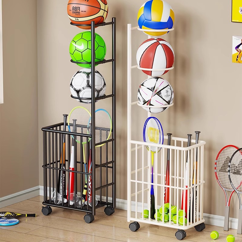 篮球收纳架家用带轮可移动足球排球置物架放瑜伽垫运动用具收纳