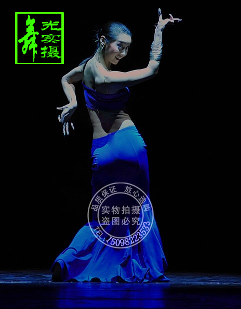 傣族舞蹈服装女宝蓝色赞哈练习裙裹胸上衣眼妆演出服傣族服装定制