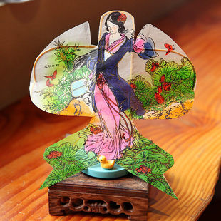 非遗民俗手工艺品竹架丝绢纸鸢仕女图宝钗扑蝶迷你风筝木框礼盒装