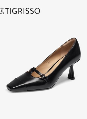 Tigrisso蹀愫2025春蝶愫方头T带玛丽珍羊皮高跟鞋单鞋TA54537-12