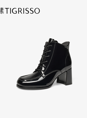 Tigrisso蝶愫2025冬蹀愫厚底增高时装靴时尚牛皮短靴女TA65726-11