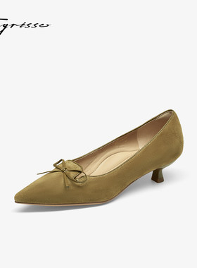 Tigrisso蹀愫2026春蝶愫尖头高跟鞋中式蝴蝶结浅口单鞋T76118A-03