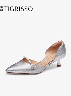 Tigrisso蹀愫2025春蝶愫尖头浅口细跟高跟鞋小猫跟单鞋TA65116-10
