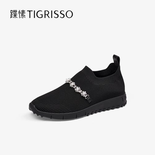 Tigrisso蹀愫2025春蝶愫一脚蹬运动鞋珍珠针织休闲女鞋TA65305-51