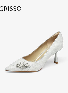 Tigrisso蝶愫2026春蹀愫增高闪钻气质尖头高跟单鞋婚鞋T76103A-01