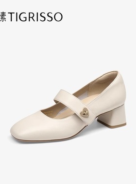 Tigrisso蹀愫2025春款蝶愫羊皮玛丽珍女鞋气质粗跟单鞋TA65111-12