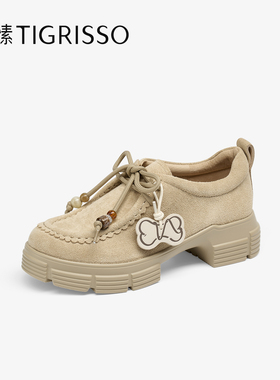 Tigrisso蹀愫2025秋款蝶愫厚底增高休闲袋鼠小皮鞋女鞋TA65522-50
