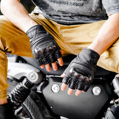 户外复古羊皮透气真皮半指手套