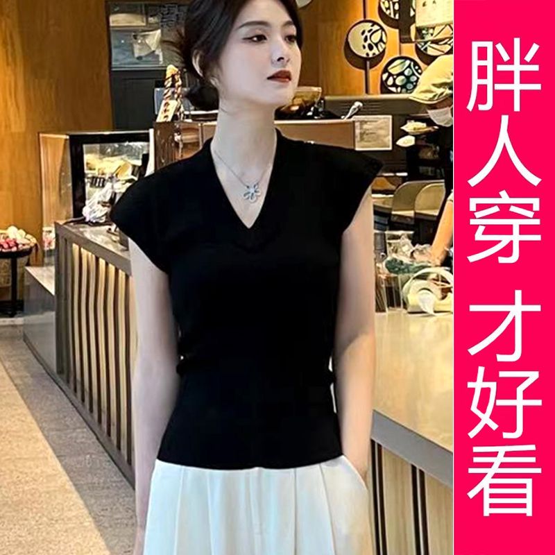 【专柜大码】气质镂空v领冰丝针织衫女夏季2025新款薄款后背绑带