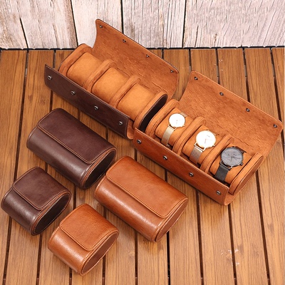 真牛皮高档手工手表盒便携旅行首饰盒跨境新款防尘抗震手表收纳包