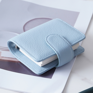 A9 真皮三环迷你活页手帐荔枝纹头层牛皮记事本日记本现货