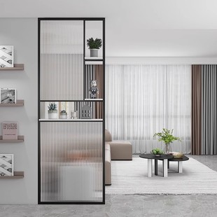 简约长虹玻璃隔断铁艺现代轻奢客厅屏风不锈钢入户玄关洗手台格栅