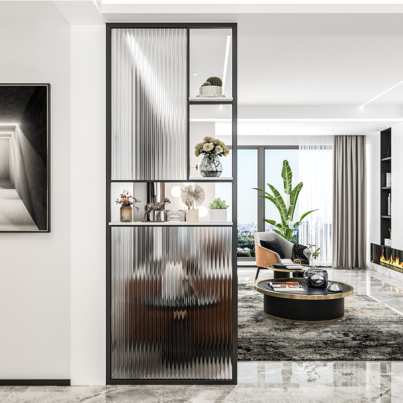 轻奢铁艺长虹玻璃隔断北欧客厅屏风洗手台镂空玄关简约现代入户墙