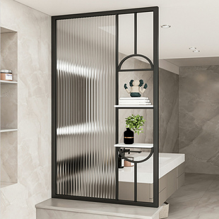 不锈钢小屏风现代简约卫生间长虹玻璃半墙洗手台镂空隔断客厅铁艺