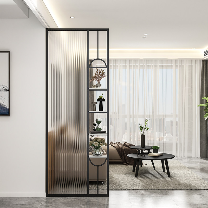 轻奢铁艺长虹玻璃隔断北欧客厅进门屏风简约玄关现代入户网红装饰