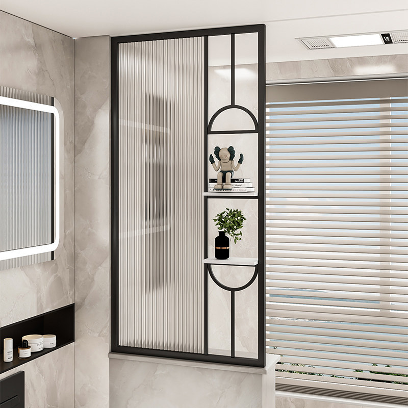 现代简约卫生间长虹玻璃半墙小屏风轻奢洗手台饰镂空隔断客厅铁艺