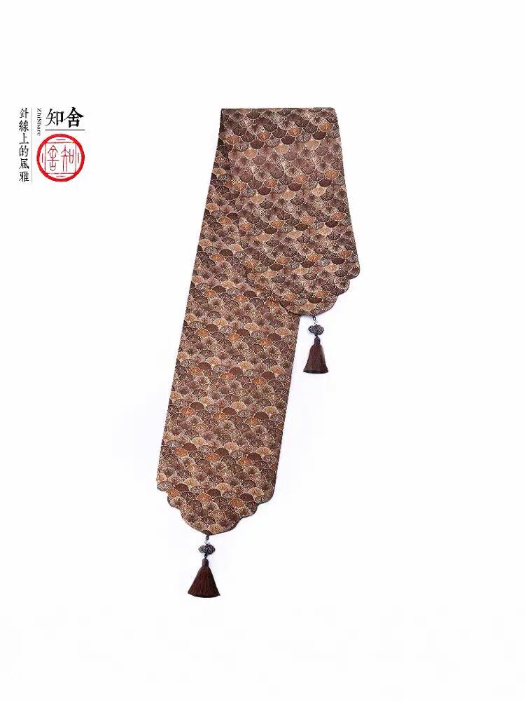 茶席锦缎茶席23*150cm真丝桌旗茶道零配手工布艺实用百搭知舍