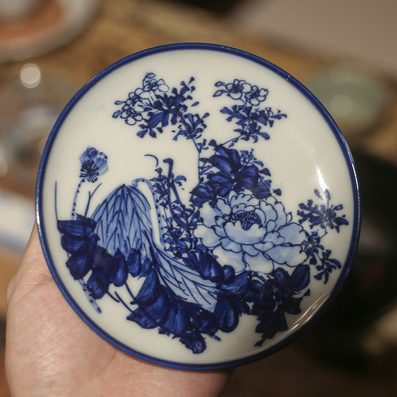 百年古濑户手绘青花瓷盘茶承壶承陶瓷功夫茶具配件茶点盘收藏古董