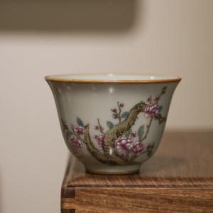 分寸斗彩手绘风花开五福收藏茶杯
