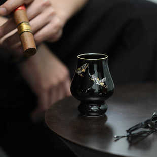 弥云限量【九霄】黑釉描金云鹤min凯恩杯陶瓷主人杯手工手绘茶杯