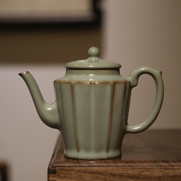 谢小金官窑高棱壶茶壶陶瓷功夫茶具泡茶壶小号汝瓷收藏级别精品