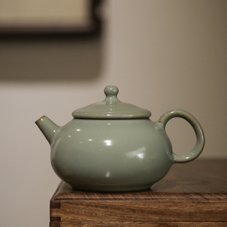 谢小金汝窑君德壶陶瓷功夫茶具茶壶大号泡茶汝瓷开片原矿入釉收藏