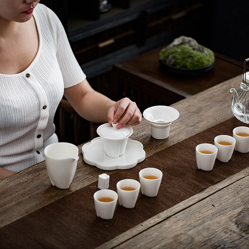听风德化白瓷粉青套组功夫茶具