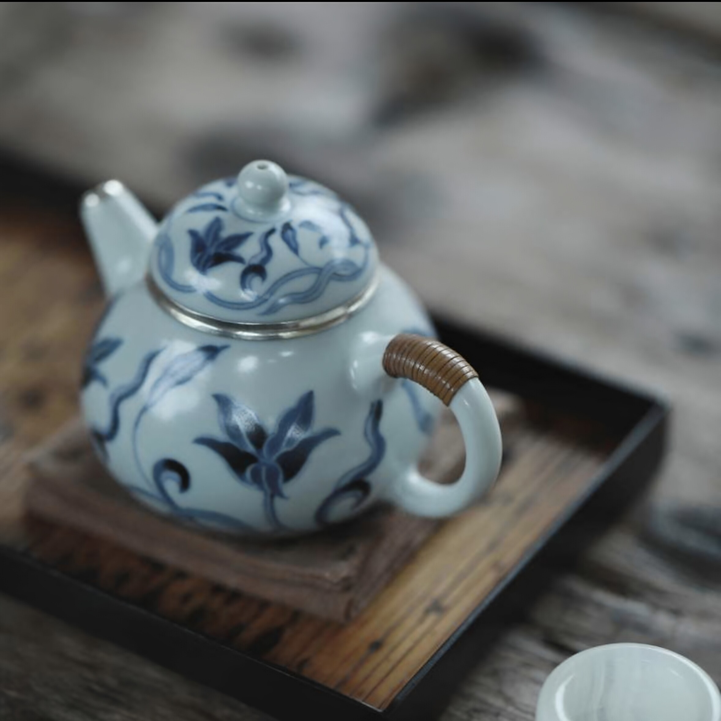 景德镇弥云斋涵香朱峦手绘青花花卉纹云壶小容量茶壶小号功夫茶具